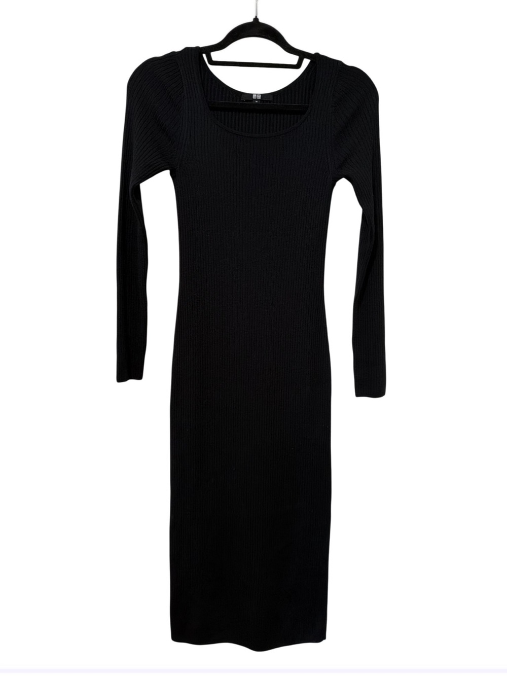 Uniqlo Black Ribbed Long Sleeve Midi Dress